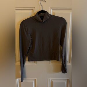 Zara Long Sleeve Mock Neck Crop Top- Coffee- Large